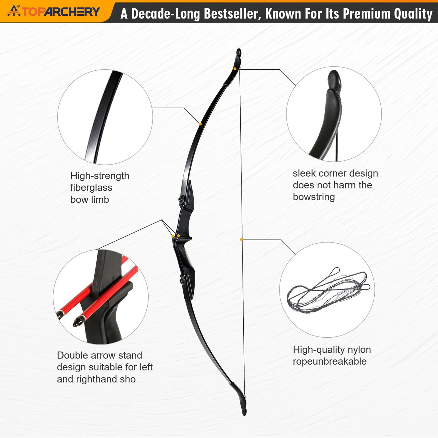 TOPARCHERY Archery 57" Takedown Youth Recurve Bow Hunting Black Long Bow for Beginner Teenagers Right Left Hand Black - Draw Weight 30lbs 40lbs (40)