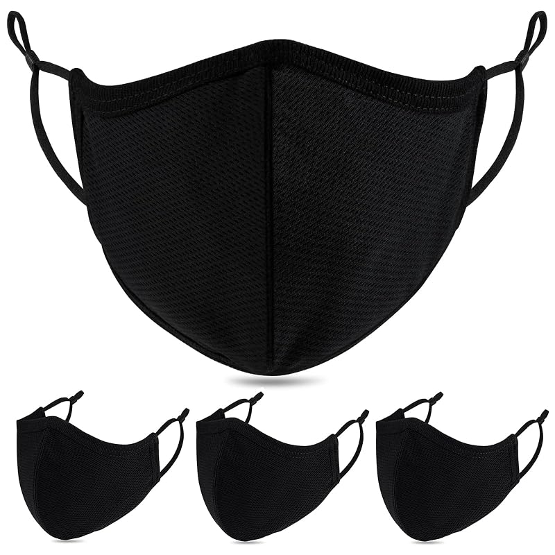 L-Black Adjustable Reusable 3-Ply Cloth Face Mask for Adults – Washable, Breathable Fabric Coverings