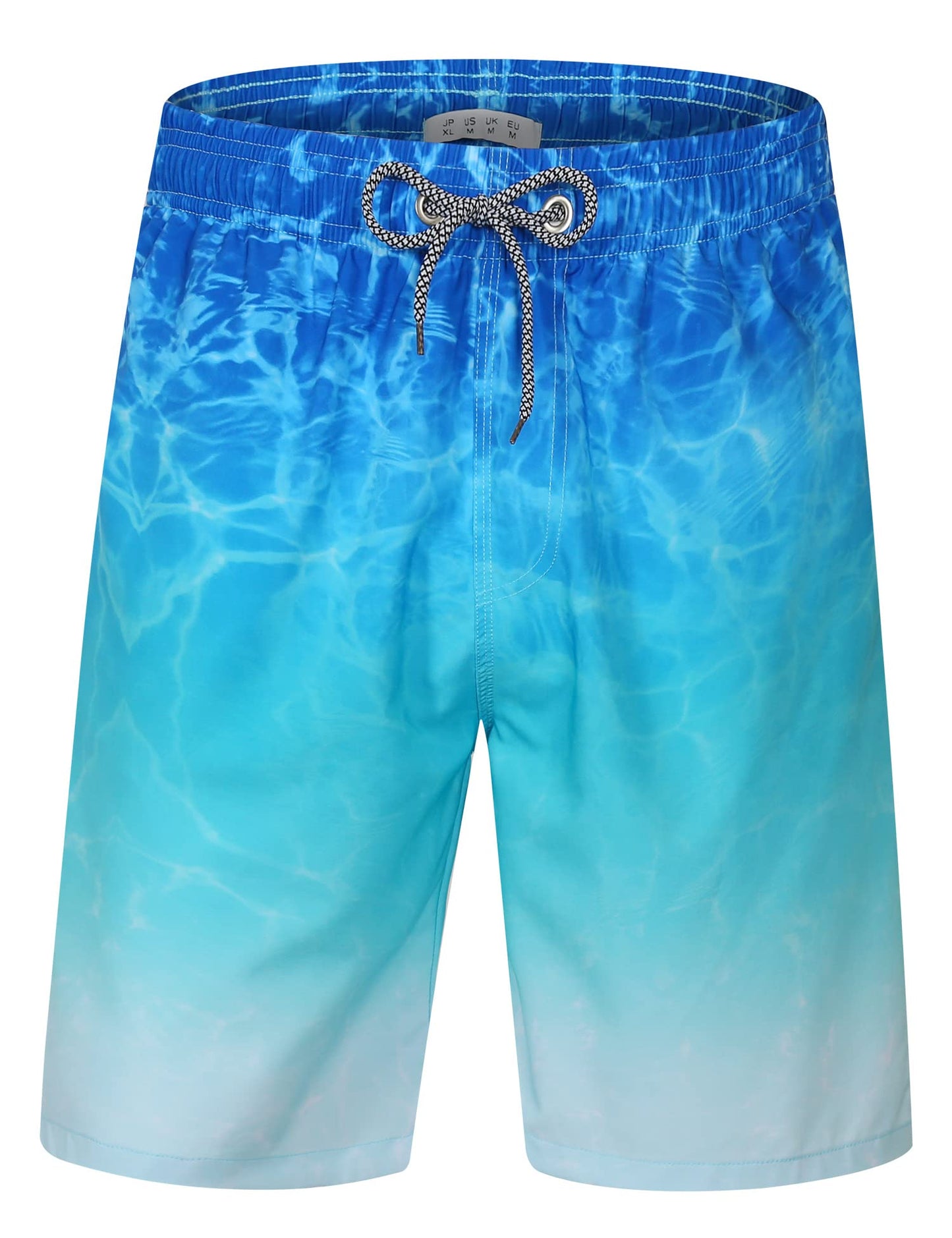 ELETOP Men's Swim Trunks Quick Dry Bathing Suit Swimming Board Shorts Mesh Lining Beach Swimwear Ripple Gradient Blue XXL