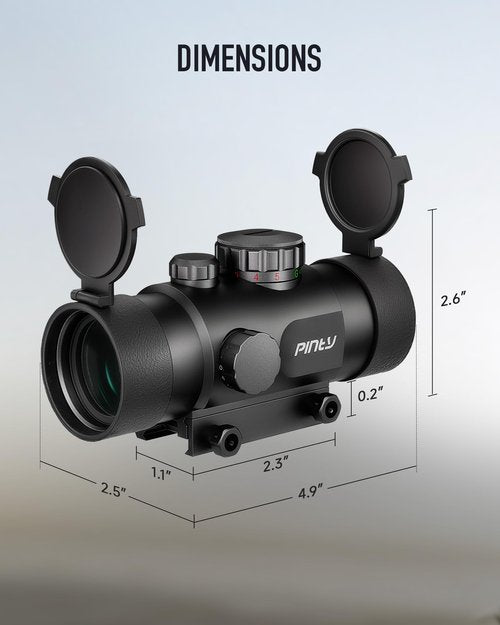 PINTY Red Green Dot Sight, 2 MOA Tactical Reflex Sight with 4 Reticle Patterns 5 Brightness Levels Flip Up Lens Cover for Rifle, 1x22mm Compact Rifle Scope Sight Fits 20mm Picatinny Weaver Rail