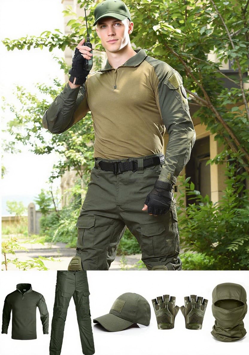 VPZenar Tactical Suit,Military Pants and Shirt,Cap Balaclava Gloves Set,Green WL Uniform Men's Airsoft Gear