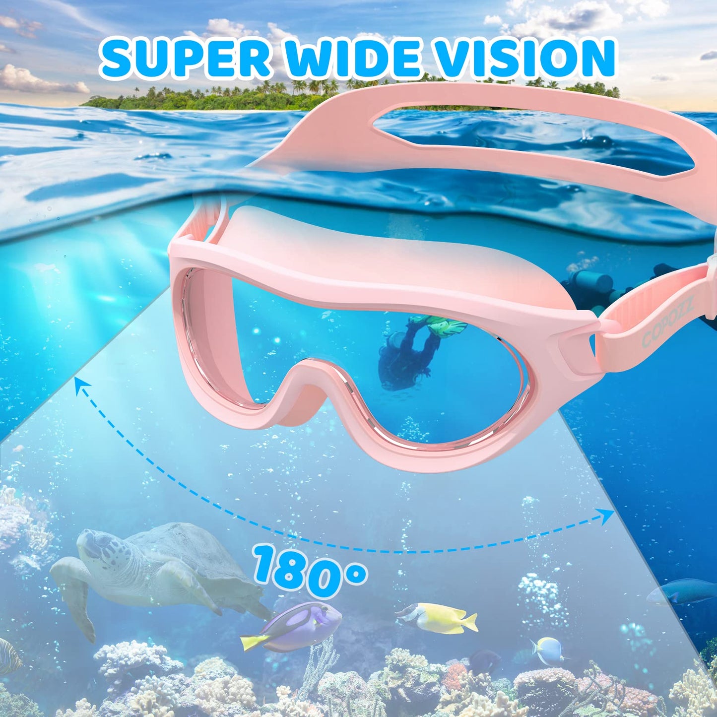 COPOZZ Kids Swim Goggles for 6-14, Wide View Swimming Goggles No Leak Anti Fog UV Protection Youth Swim Goggles