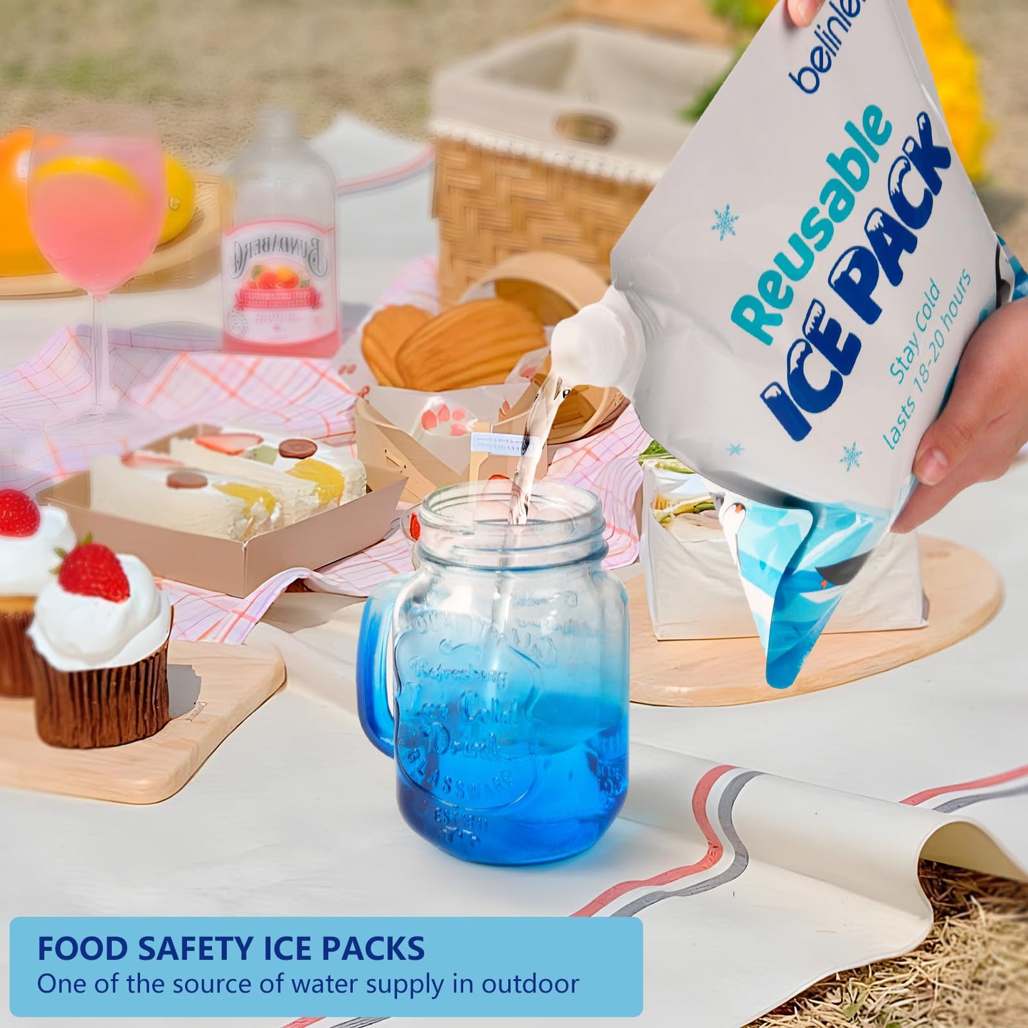Belinlen 12 Pack 10x10 Inch Reusable Ice Packs for Cooler, Long Lasting Freezer Packs, Food Safe Flat Ice Packs for Cooler Bag, Lunch Box, Camping, Fishing, Beach, Picnic