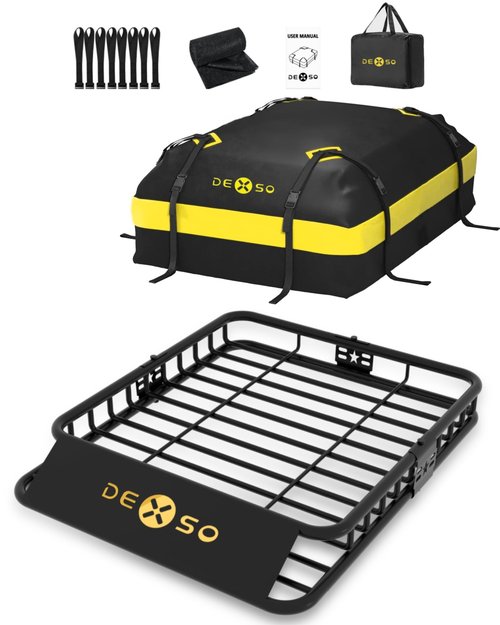 51" x 36" Universal Roof Rack Basket, 200 Lbs Capacity Rooftop Cargo Carrier Basket with 15 Cubic Feet (44" x 34" x 17") Waterproof Luggage Bag, for Suvs, Trucks, Vehiclesor Suvs, Trucks, Vehicles