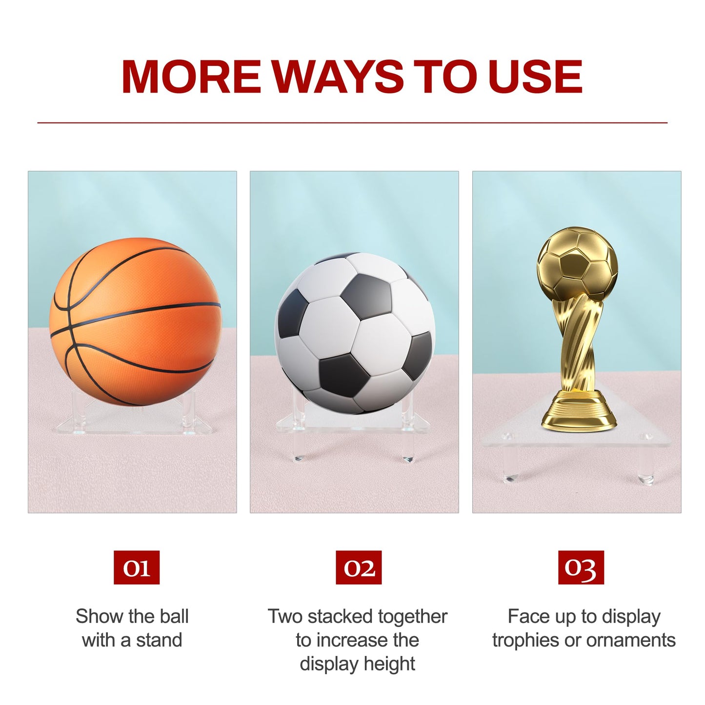 HENJAER Basketball Stand,4-Pack Anti-Slip Acrylic Ball Holder,Tabletop/Shelf Storage for Football Soccer Volleyball Rugby