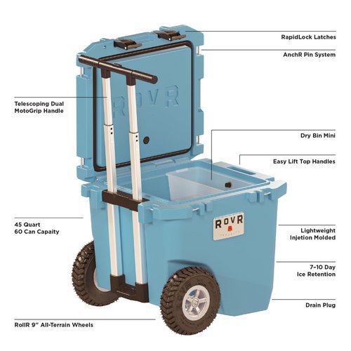 RollR 45 Quart Wheeled Hard Cooler with Tow Handle ??Rugged Insulated Cooler Box for Camping, Beach, Tailgating, and Outdoor Adventures (South Pacific)
