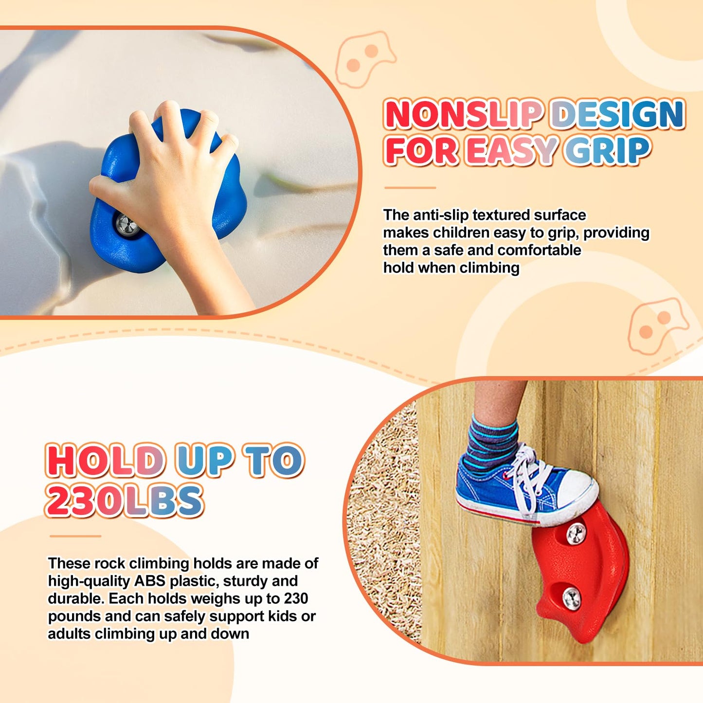 25Pcs Rock Climbing Holds for Kids Adults, Colourful Rock Wall Climbing Holds with 2 Handles, Large Pig Nose Shape Grips for Indoor Outdoor Playground-Mounting Hardware Kit Included