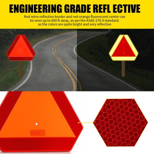 Slow Moving Vehicle Sign, Plastic DOT Slow Moving Vehicle Triangle Signs, SMV Sign 14"x16"x0.16"/5mm Thick Diamond Grade Reflective Up to 7 Years Outdoor for Golf Cart Accessories, Tractor, Utv,