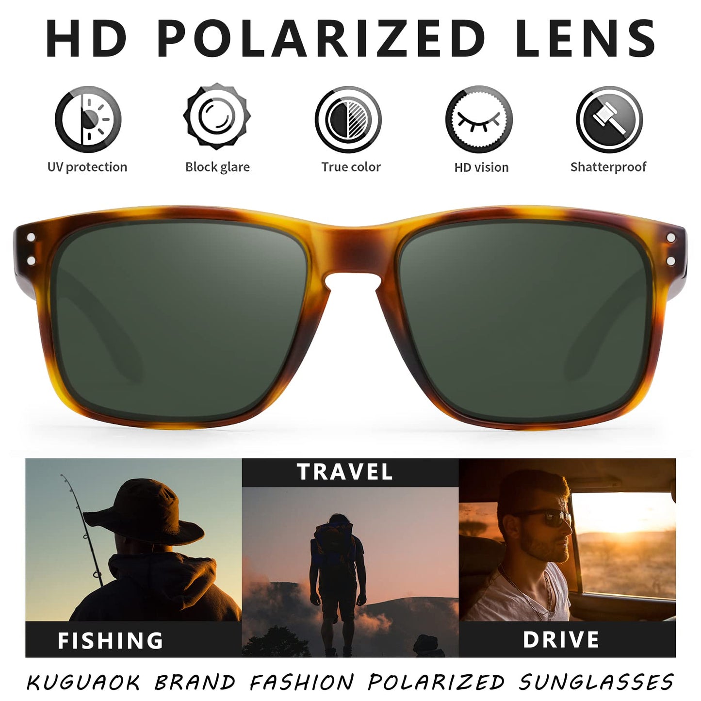 KUGUAOK Polarized Square Sunglasses For Men and Women Matte Finish Sun Glasses UV Protection Glasses