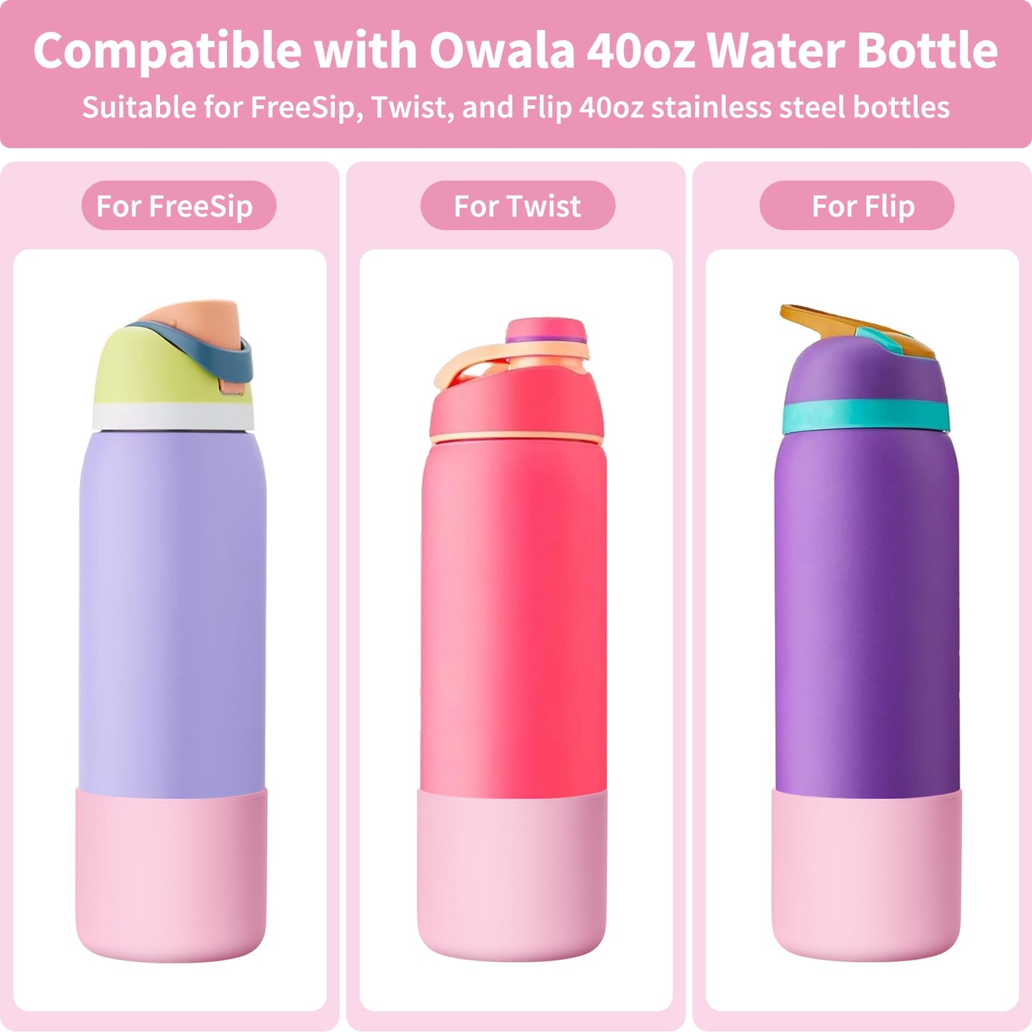 Diumepo Silicone Boot for 32 oz Owala Water Bottles, Anti-Slip Protective Sleeve for Owala Twist & FreeSip & Flip Insulated Water Bottle, Boot Bottom Base for Owala (Pink)