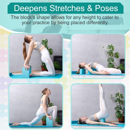 Meooeck 18 Pcs Yoga Block and Strap Set 9 x 6 x 3 Inch EVA Foam Non Slip Brick 8 ft Yoga Straps for Stretching D Ring Design for Back to School Pilates Fitness Workout Exercise(Multicolor)