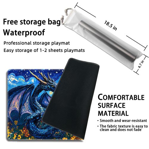 MTG Playmat Magic Card Playmat Game Mat,TCG & CCG Card Games Mat with Free Storage Bags Size 24 x 14 Inches (No with Zones,Dragon1)