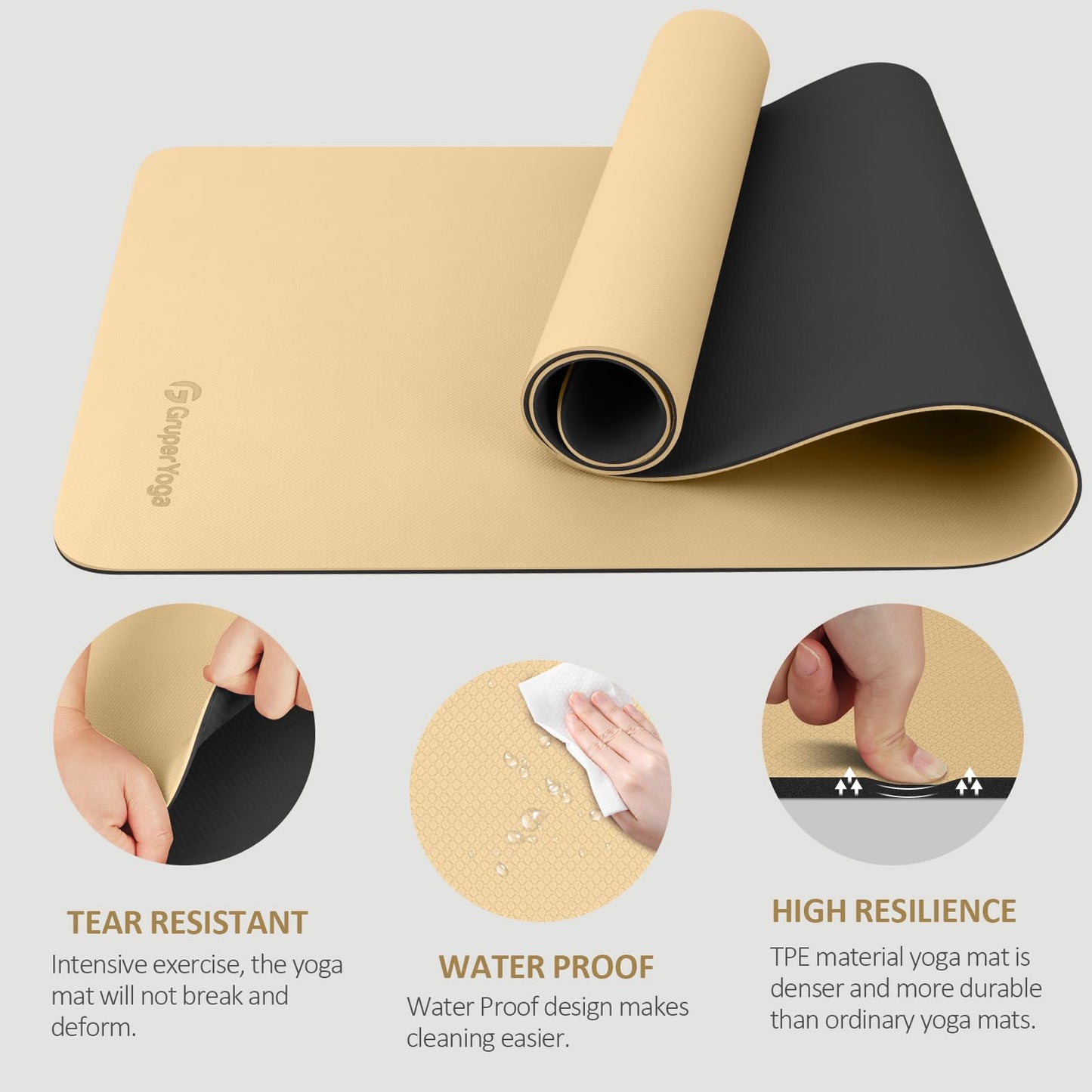 Yoga Mat Non Slip, 72"L x 24"W x 0.24"/0.32"TH, Anti-Tear Exercise Mat with Carrying Strap and Bag, Pro TPE Yoga Mats for Women, Workout Mats for Home, Pilates and Floor Exercises (Black / Matcha Green, 0.32*24*72 Inches)