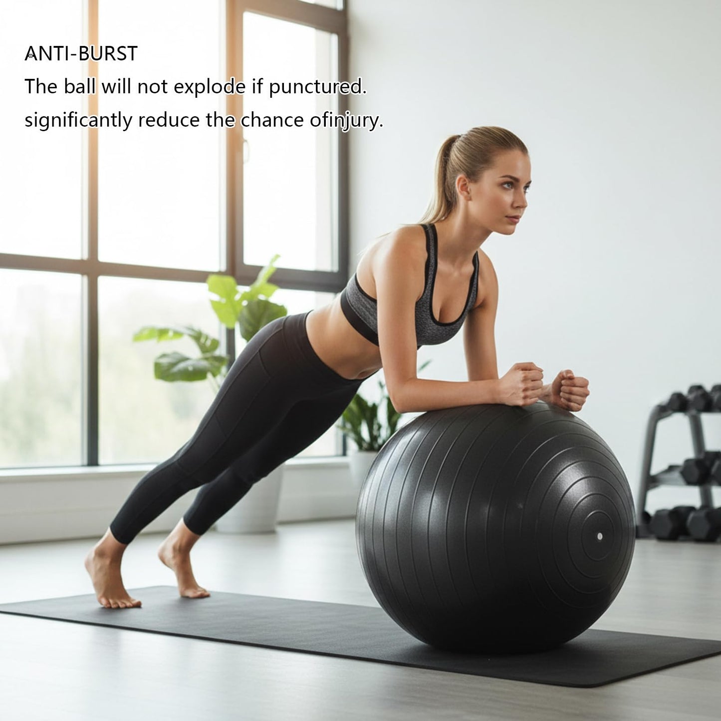 UMEUKEJI Anti-Burst Yoga Ball with Quick Pump, Non-Slip Stability Ball for Exercise, Home Office, 65cm(26in) Black