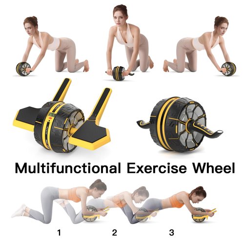 Flexella Ab Wheel Roller with Adjustable Resistance, Automatic Rebound Abdominal Wheel with Elbow Support & Knee Mat, Abs Core Workout Equipment for Men Women