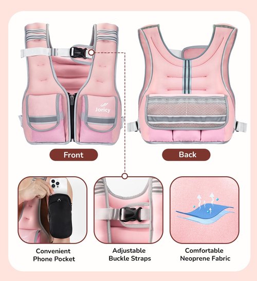 Adjustable Weighted Vest Woman Men 9-16lb Body Weight Vest with 5 Ironsand Weights Weighted Vest Women Adjustable Weights for walking Running Strength Training Workout Pink