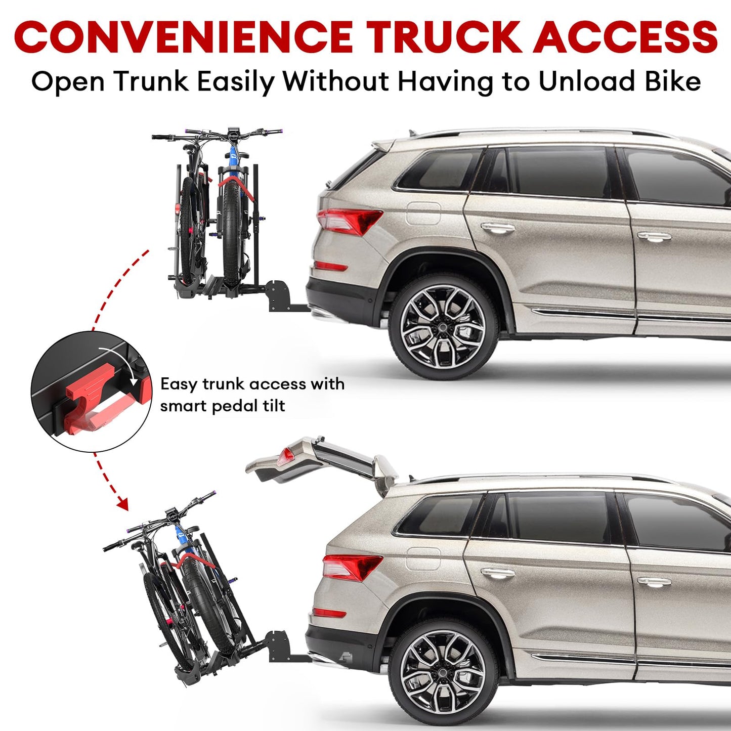 Hitch Mount Bike Rack with Ramp, 170lbs Capacity Foldable Electric Bike Carrier for 2 Heavy Ebike, Up to 5" Fat Tire fits Cars, SUVs, RVs, Trailers with 2 Inch Receiver