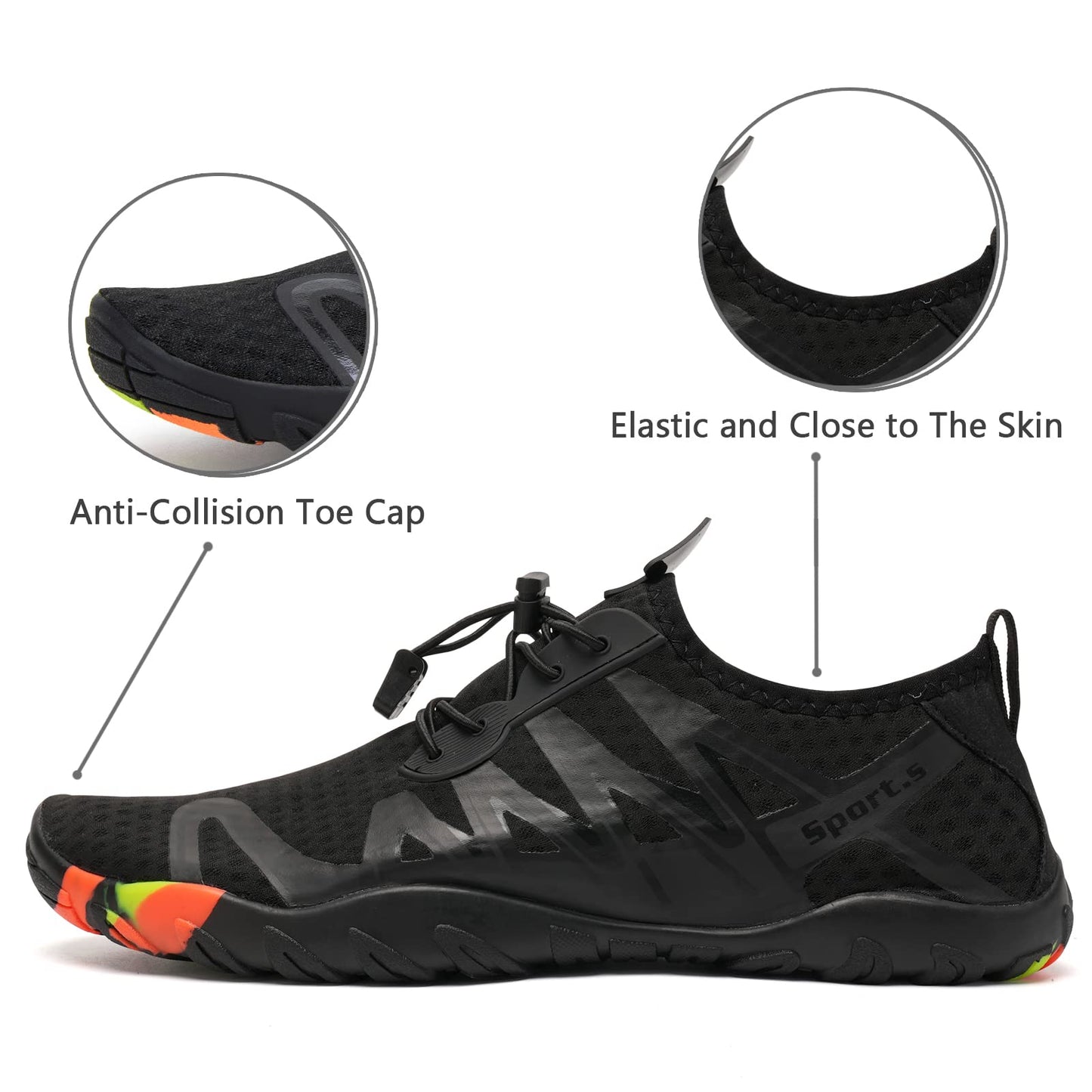 WateLves Water Shoes Mens Womens Barefoot Beach Swim Shoes Quick-Dry Aqua Socks Pool Shoes for Surf Yoga Water Aerobics (All Black, 42)