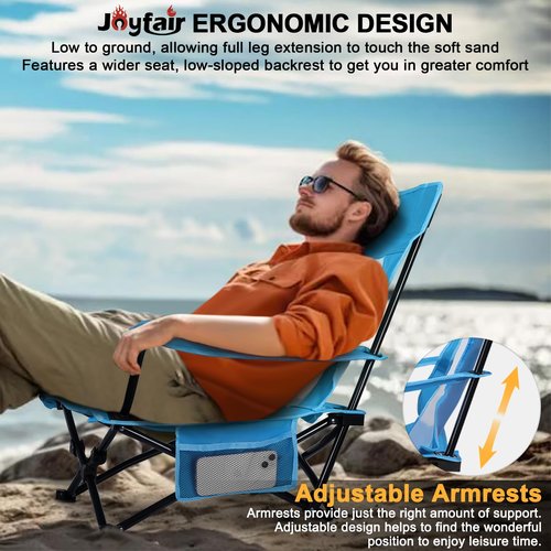 Joyfair Beach Camping Chair (2 Pack), Outdoor Folding Chair for Adults, Heavy Duty Portable Chair for Outside Fishing, Lawn, Sport, Patio, Armrest Cup Holder & Storage Pocket, Carry Bag (Blue)