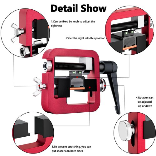 Kingson Pistol Sight Pusher Tool, Universal Pistol Sight Pusher Tool for 1911/Glock/Shield/Sig and More ??Precision Aluminum Rear Sight Tool for Glock 19, 43 (Red)