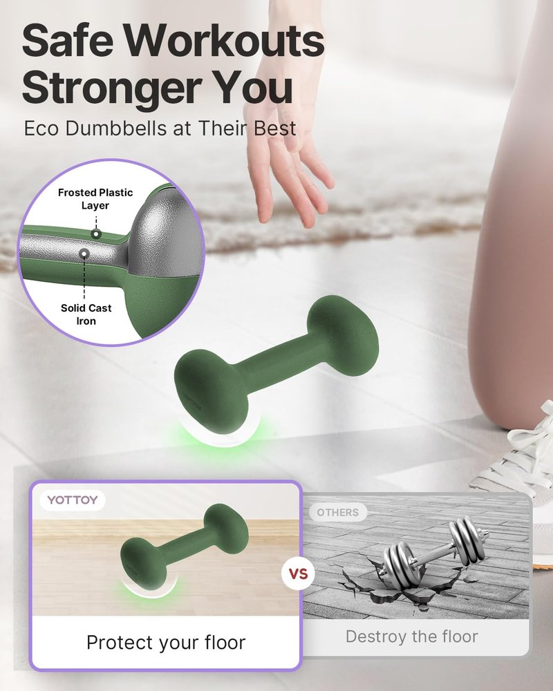 YOTTOY Weights Dumbbells Set for Women,2 Pound Dumbbells Set of 2, Non-Slip Hand Weights for Home Workouts, Portable Strength Training Neoprene dumbbell (Green, 2LB-Pair)