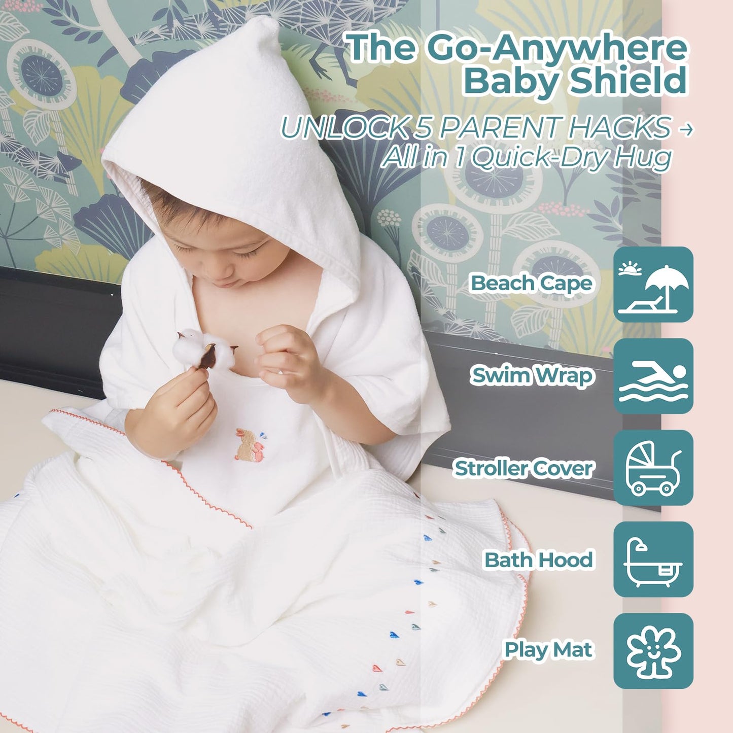 Hojour Bond Premium Cotton Toddler Hooded Beach Poncho Towel 6-Piece Set