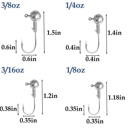 40pack Fishing Jig Heads Set with Hooks Box, Fishing Soft Lures Hooks for Crappie Bass Trout, Saltwater Freshwater Fishing Tackle Kit, 1/8 oz, 3/16 oz, 1/4 oz, 3/8 oz, 10pcs Each Size