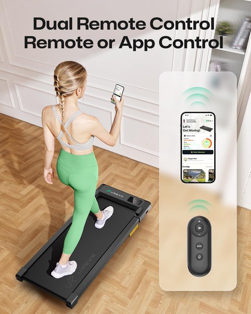 UREVO Smart Walking Pad, Compact Under Desk Treadmill with Double Shock Absorption, Quiet Operation, Workout APP with Track Insights and MIIT Mode, Plug and Play, Remote or APP Control for Home Office