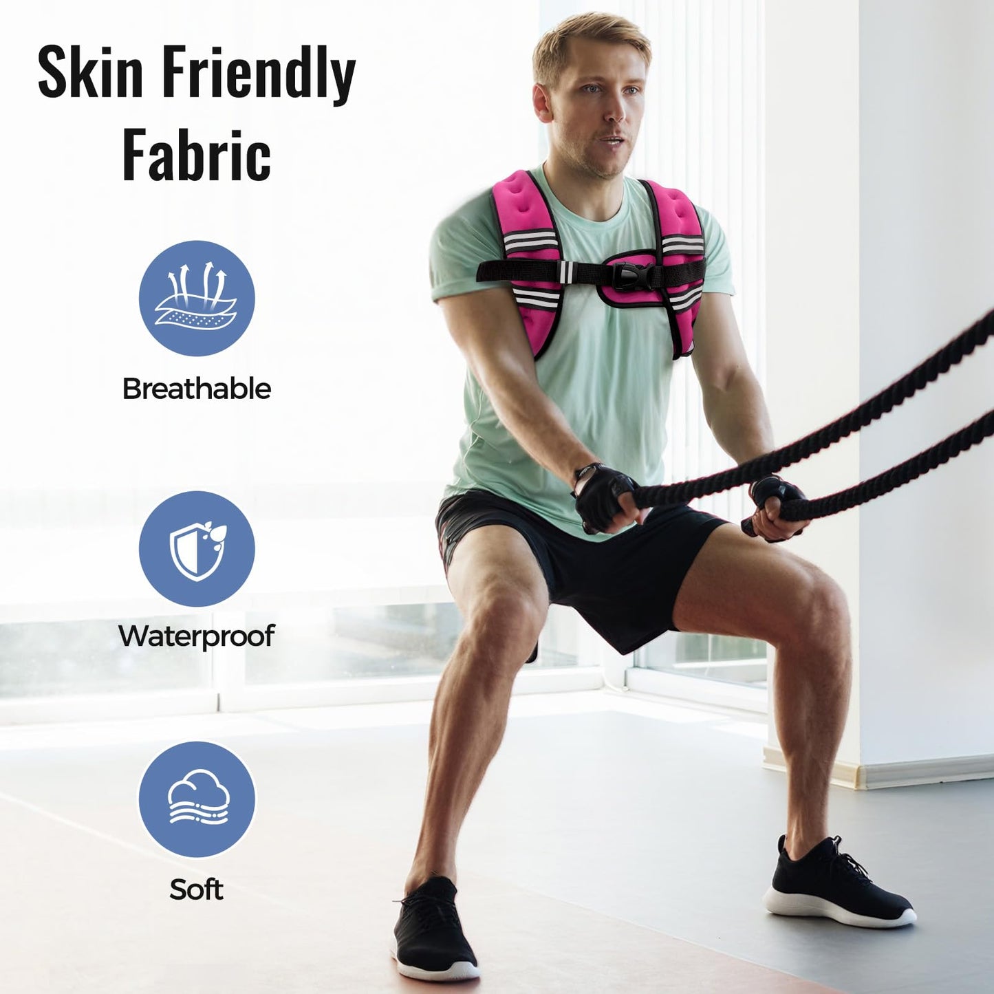 Zeerun Weighted Vest, 6lb/8lb/10lb/12lb/15lb/18lb/20lb/24lb/30lb for Men Women, Reflective Stripe Adjustable Buckle, Comfortable Durable Rucking Vest for Walking Running Strength Training, 10LBS-Pink
