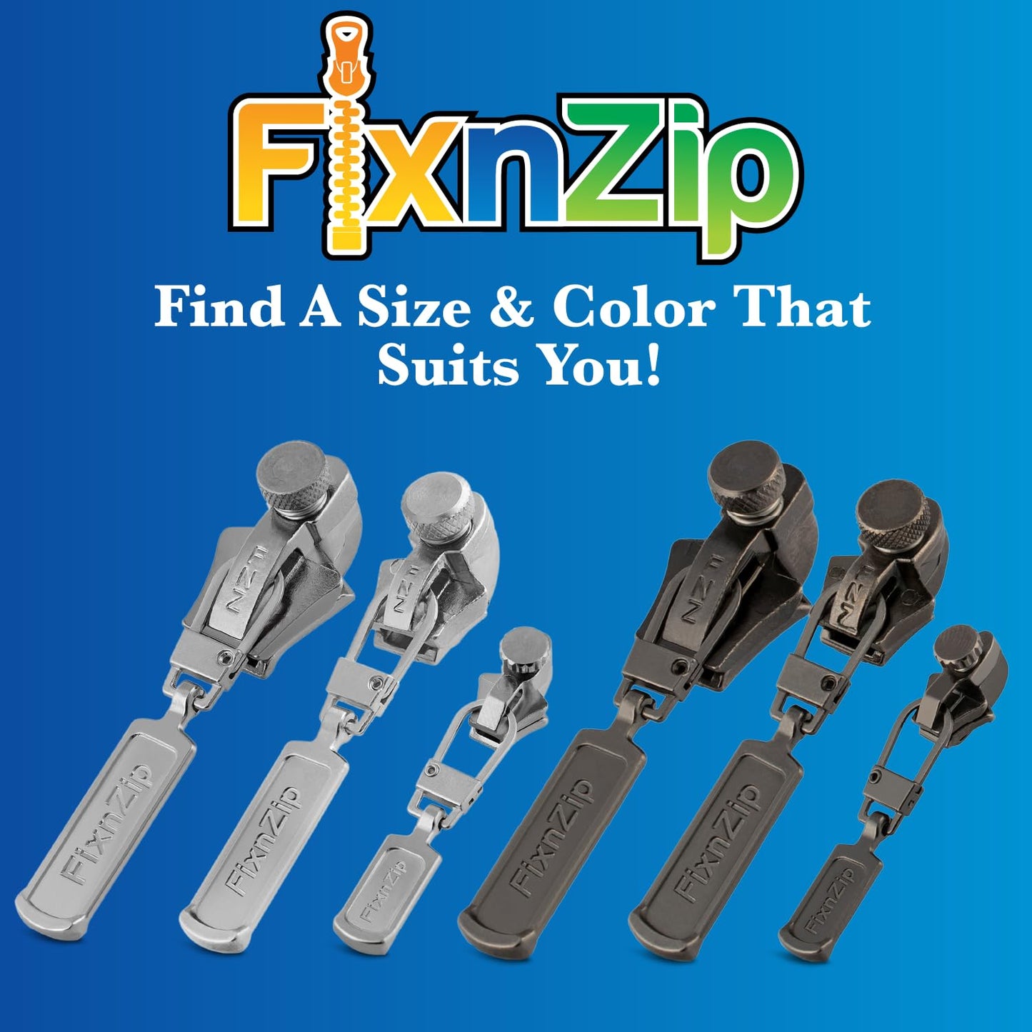 FixNZip Large Black Nickel Zipper Repair Kit | Universal No-Sew Slider Replacement for Heavy Jackets, Wetsuits, Boat Covers, and Luggage | Instant and Reusable Zipper Repair Tool | Sizes 8-10