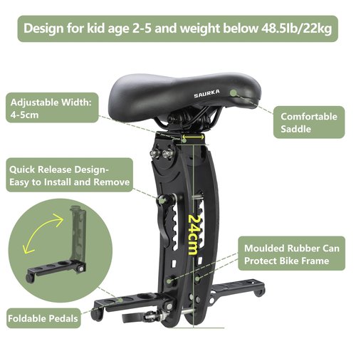saurka Upgraded Kid Bike Seat Front Mounted and Handlebar for Mountain Bike Parent-Child Cycling, Child Bicycle Seat&Child Handlebar for All Adult MTB Bike Cycling(Handlebar+Seat)