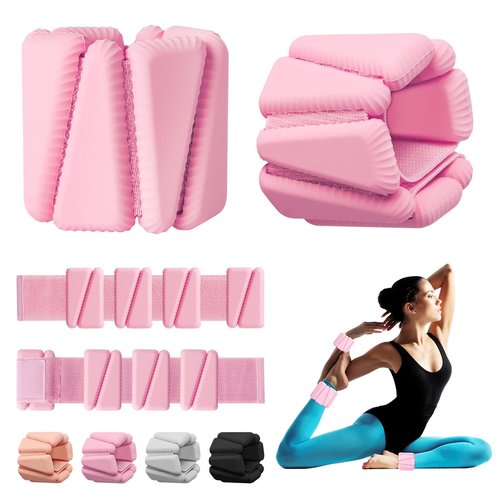 Wrist Weights, Adjustable Wrist Ankle Weights for Women, Wearable Arm & Leg Weights Set of 2(1 lb Each), Weighted Bangles for Walking, Yoga, Dance, Barre, Gym (Pink)