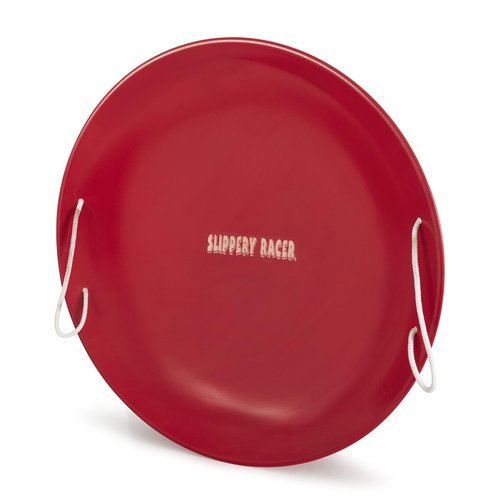 Slippery Racer ProDisc 26 Inch Heavy Duty Aluminum Iron Alloy Metal Kids Winter Saucer Snow Sled with Dual Riveted Soft Grip Rope Handles (RED)