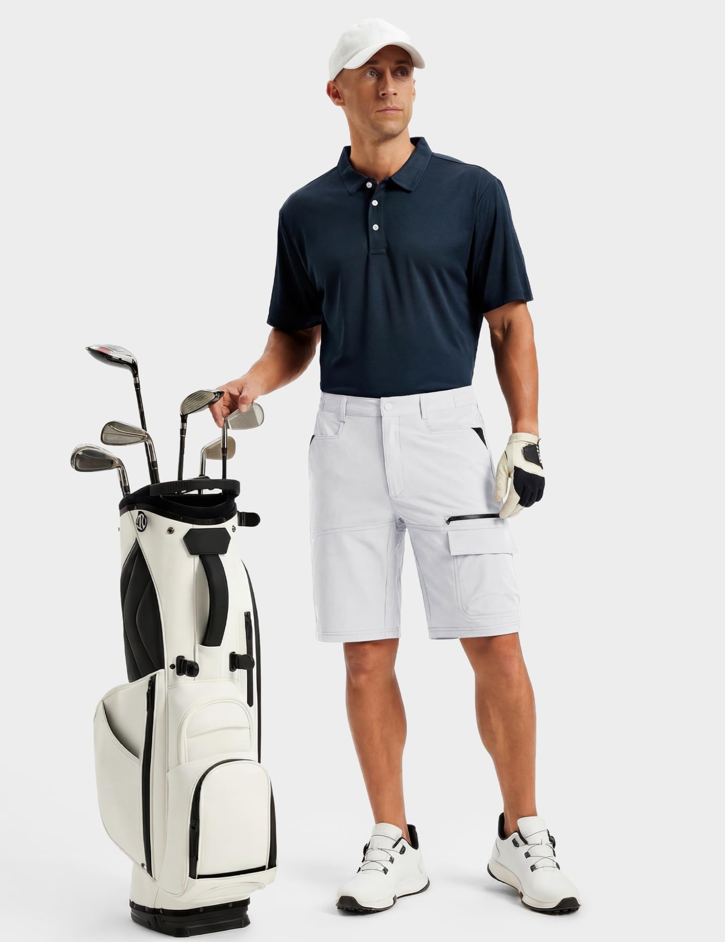 TACVASEN Mens Golf Shorts 10" Cargo Casual Dress Shorts Quick Dry Water Resistant Summer Hiking Travel Business Zipper Pockets White 32