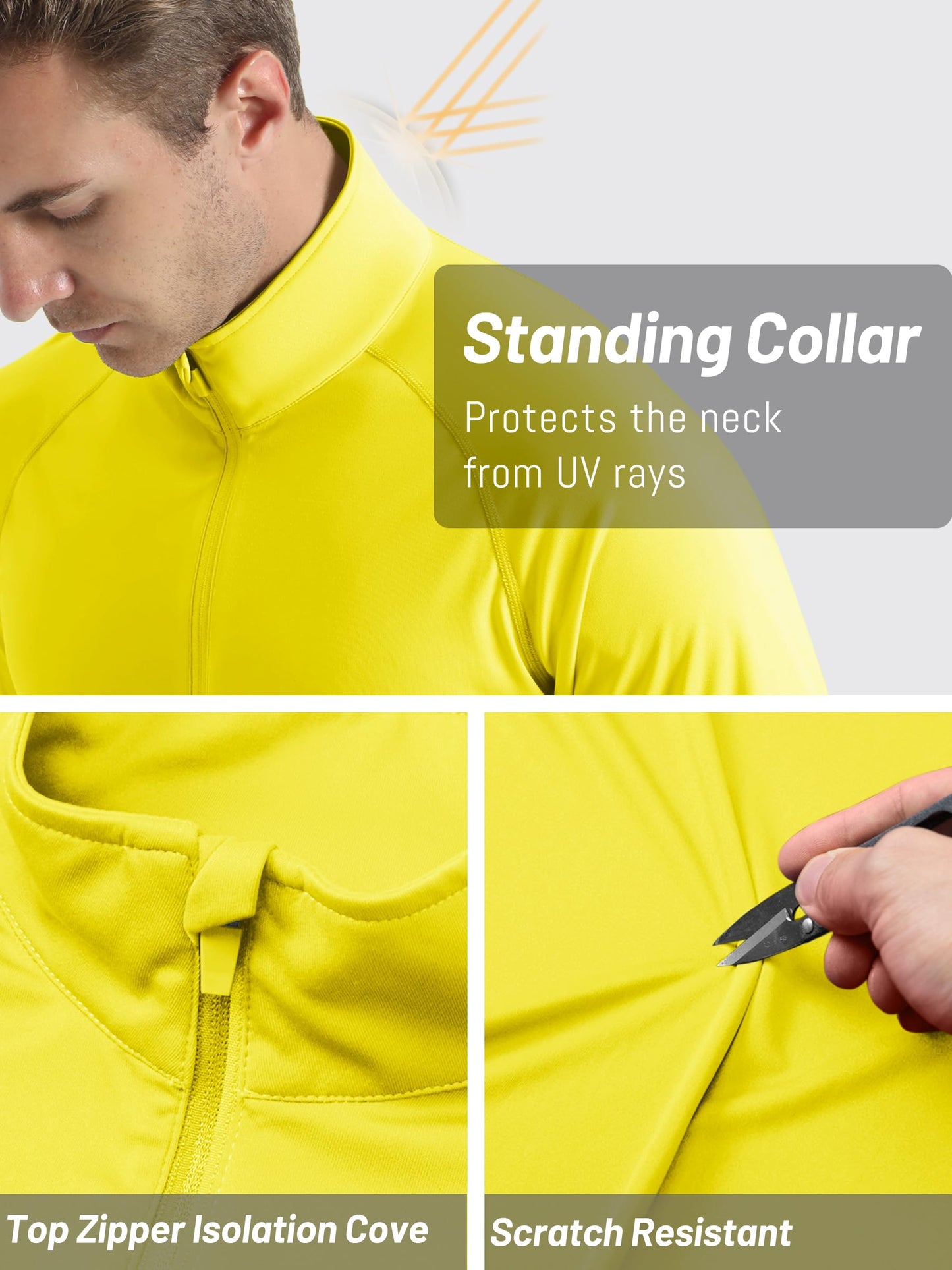 TACVASEN Swim Shirts for Men Rash Guard Sun Shirt Long Sleeve Dry Fit Mens Sun Protection Cooling Athletic UV T-Shirts Outdoor Yellow S