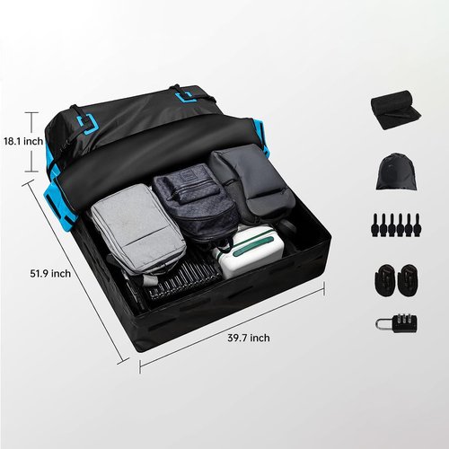 slrongpowlr Car Rooftop Cargo Carrier, 21 Cubic Feet Car Topper Luggage Carrier Waterproof for All Vehicles with/Without Racks, Anti-Slip Mat, 6 Door Hooks, Storage Bag, 2 Extra Straps