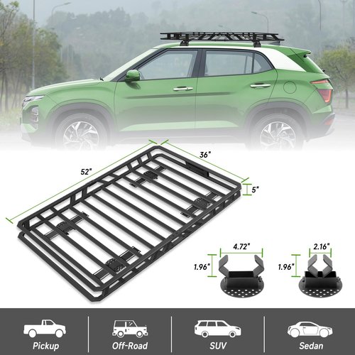 HUGEBO Roof Rack Cargo Basket,52" x 36" x 5" Universal Steel Roof Basket,200LBS Capacity Rooftop Cargo Carrier,Car Top Luggage Holder for SUV, Truck, RV, Pickup
