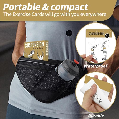 ELAORY Suspension Workout Cards, 62 Exercises Cards Deck Large Size 5" x 3.5" Fitness Cards for Women & Men, Beginner Fitness Guide to Training Exercises at Home or Gym (Suspension, Vol 1)