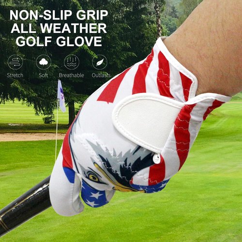 GOLTERS Golf Gloves for Men and Women Left Hand for Right Handed Golfer Eagle Printing Lycra Fiber Adjustable Closure Golf Glove (Men's Eagle Golf Gloves, Large)