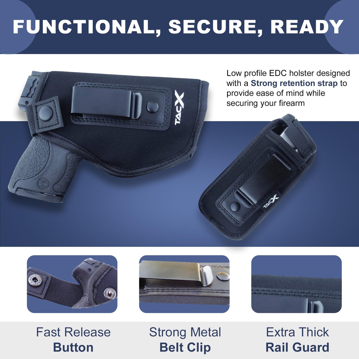 TacX Pro Gear Universal IWB Holster Bundle | Concealed Carry | Inside The Waistband | Flexible, Breathable, Neoprene | S&W M&P Shield 9/40 1911 XDS Taurus Glock (Right Bundle)