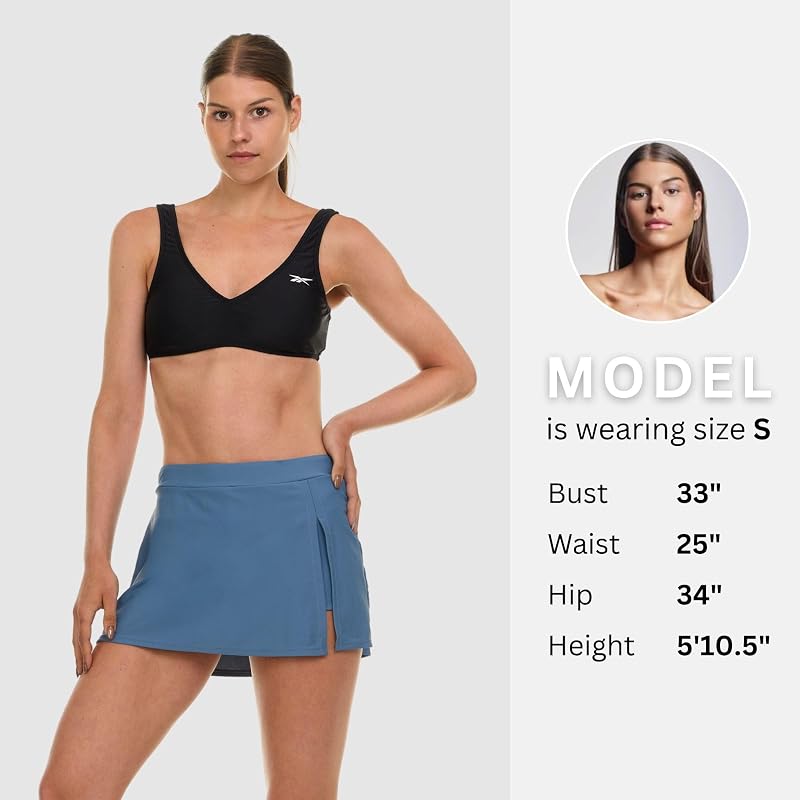 Reebok Womens Swim Skirt with Short Liner, Slate Blue Medium