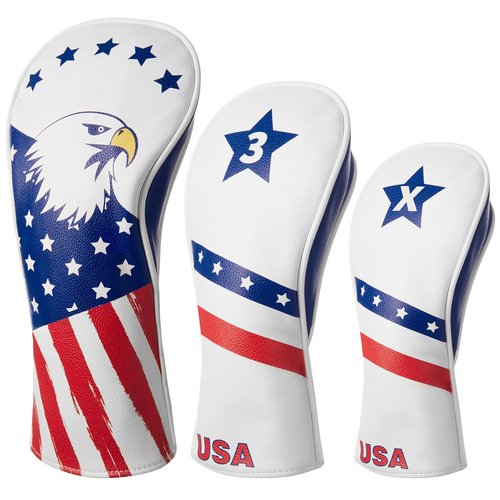 Fitense Golf Head Covers, 3 Pack Golf Club Head Covers USA Stars and Stripes, Velour Lined for Extra Club Protection, Designed to Fit All Woods and Drivers Velour Lined (1,3,X)