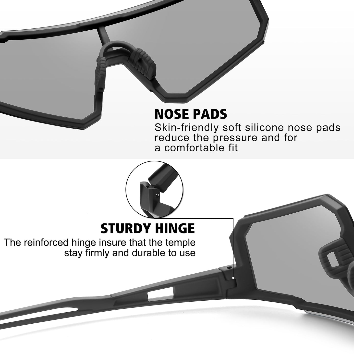 STORYCOAST Polarized Sports Sunglasses for Men Women,Bike Glasses Driving Fishing Cycling Mountain Bike Sunglasses UV400 Protection Black Frame-Photochromic Lens