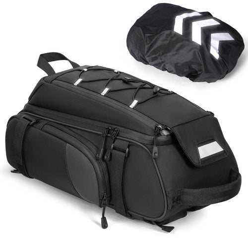 RAINSMORE Bike Bags for Bicycle Rear Rack 15L Waterproof Bike Ebike Trunk Pannier Saddle Bag with Rain Cover Bike Accessories Backpack Shoulder Bag for Commuter Travel Outdoor, Black