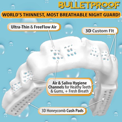 BulletProof Night Guard: World’s Thinnest Mouth Guard For Grinding Teeth At Night. TMJ Bite Clenching Mouthguard For Sleeping. Women Men Nighttime Dental Bruxism Relief Nightguard for Sleep Adult Kids