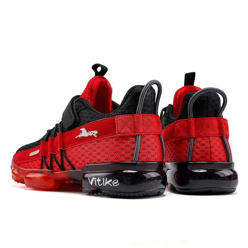 Kids Sneakers Running Shoes Boys Girls Knitted Mesh Elastic Lace Black/Red-8100+8
