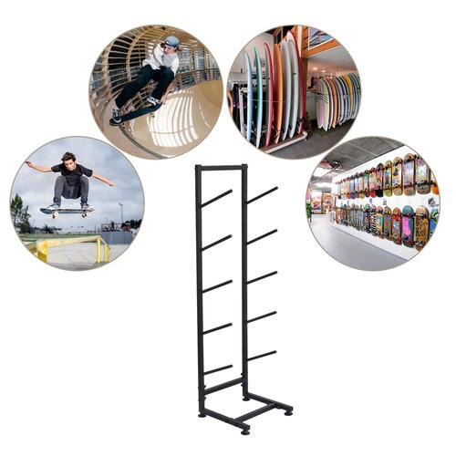 Skateboard Racks Floor Stand, 5-Tiers Freestanding Water Ski Rack Wakeboard Rack, Standing Skateboard Display Stand, Single Sided Floor Skateboard Organizer Rack