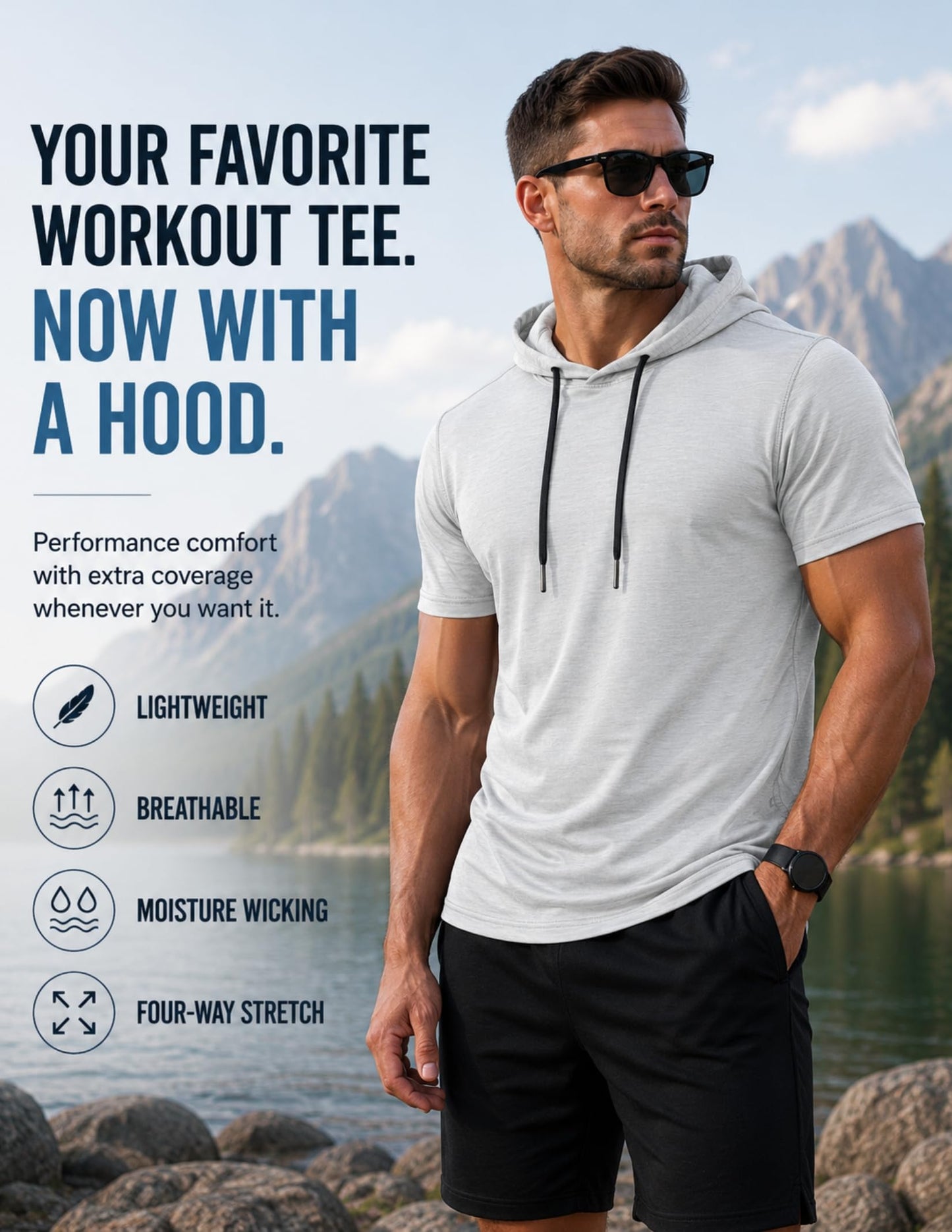 Liberty Pro 3 Pack: Men's Lightweight Short Sleeve Workout Hoodies, Athletic Dry Fit Hooded T Shirts for Gym Running (Set 2, 3X-Large)