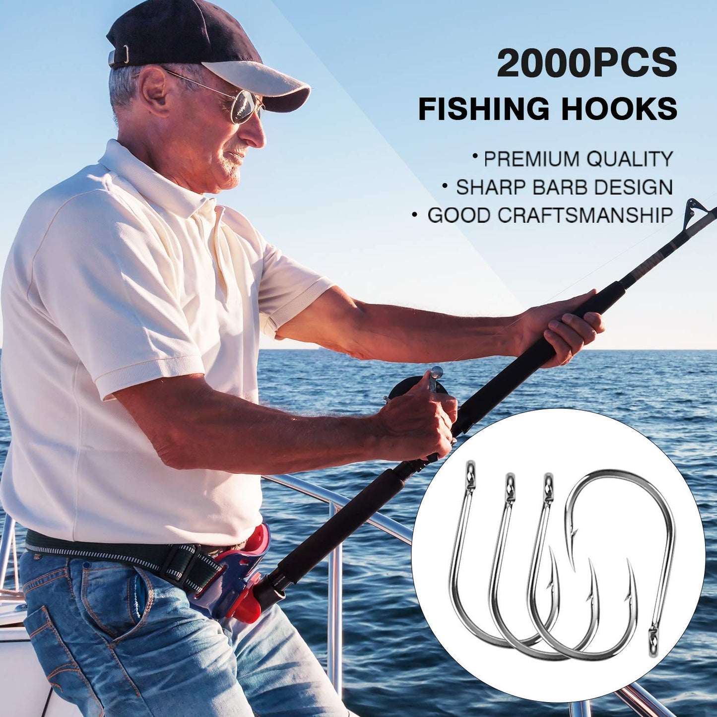 HETH 2000pcs Fishing Worm Hooks High Carbon Steel Wide Gap Offset Fishing Hook Set for Saltwater and Freshwater with 10 Sizes