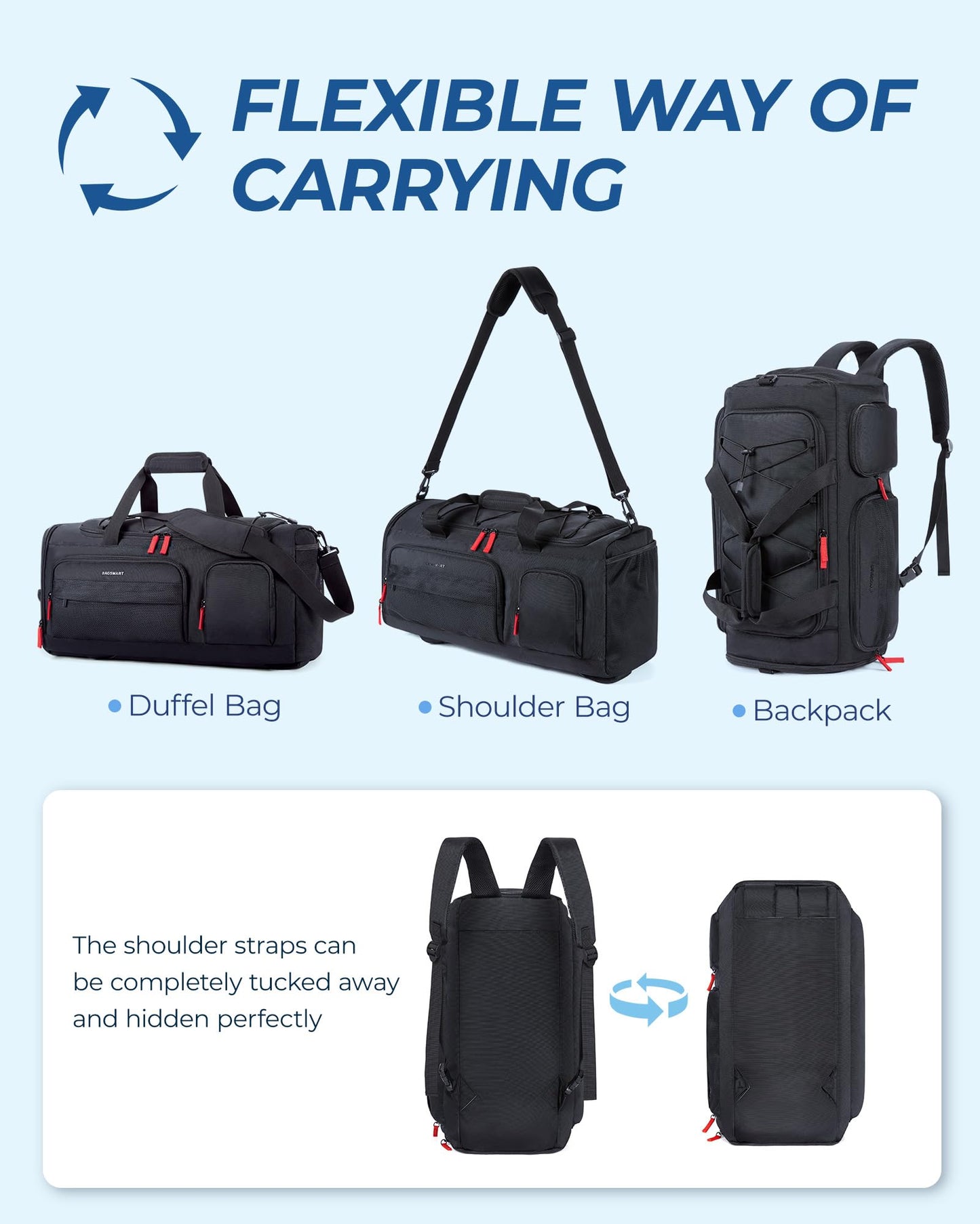 BAGSMART Gym Bag for Women & Men, 35L/63L Sports Travel Duffel Backpack with Shoe Compartment Laptop Compartment, Water Resistant Carry On Weekender Bag for Airplane